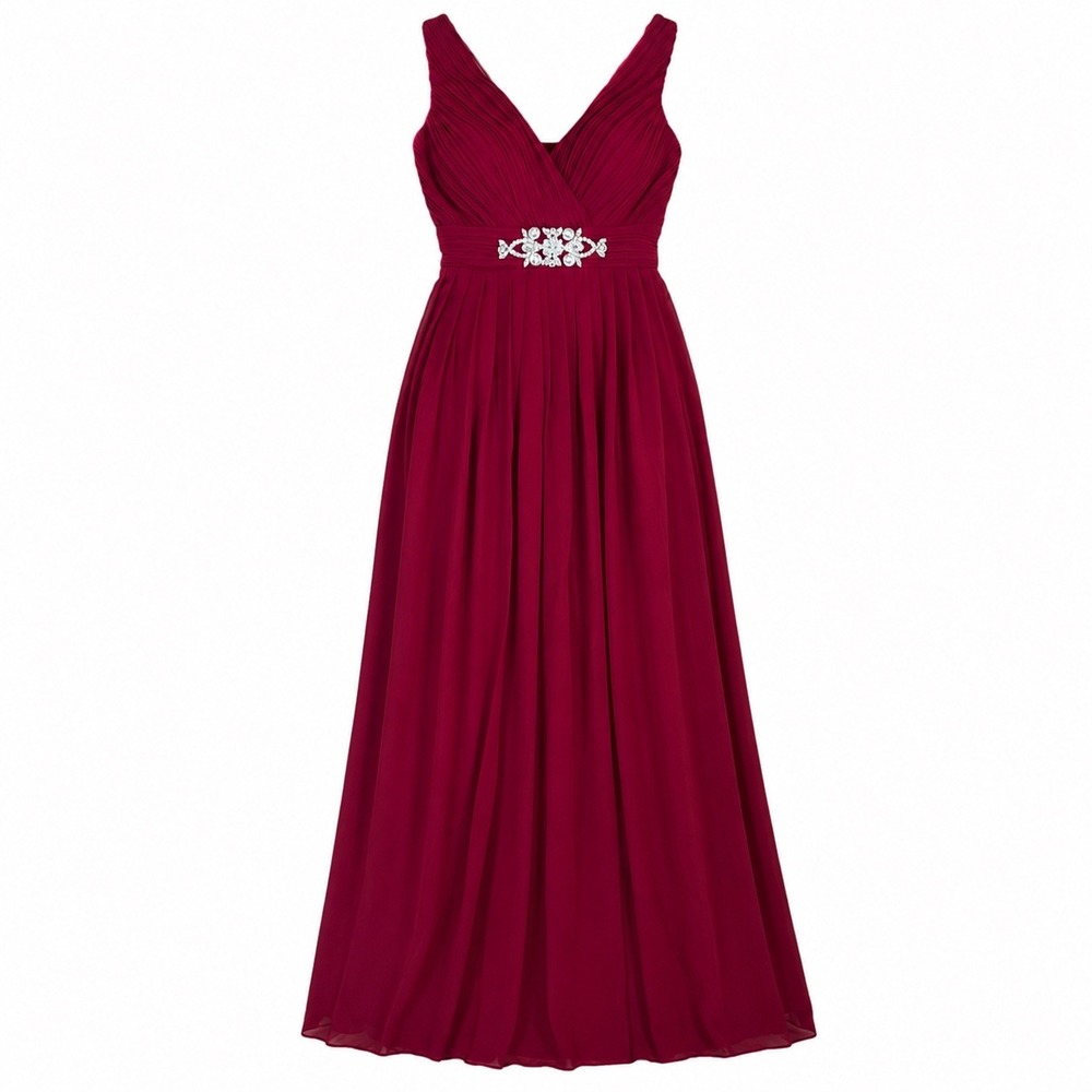 Lu Fashions Burgundy Embellished Chiffon Prom Formal Maxi Dress M NWT